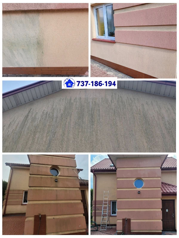 Mycie elewacji w Konstancinie. Przed i po myciu. Doskonałe efekty profesjonalnego mycia