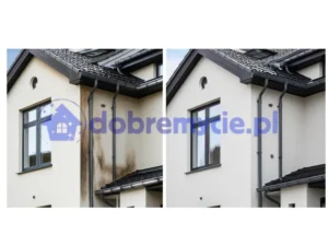 Mycie elewacji przed i po myciu.