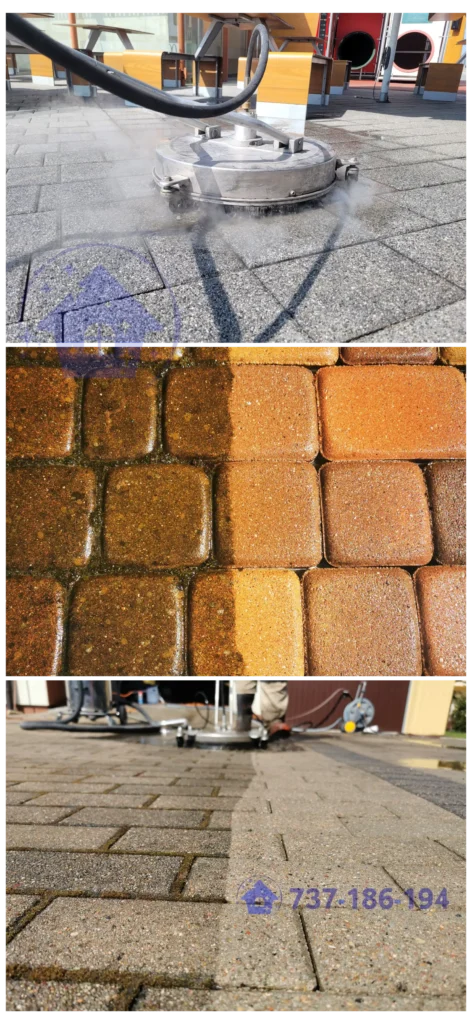 Mycie kostki efekty przed i po profesjonalnym myciu kostki brukowej